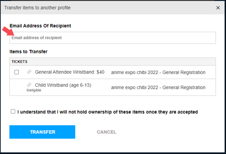 Example: Transfer button